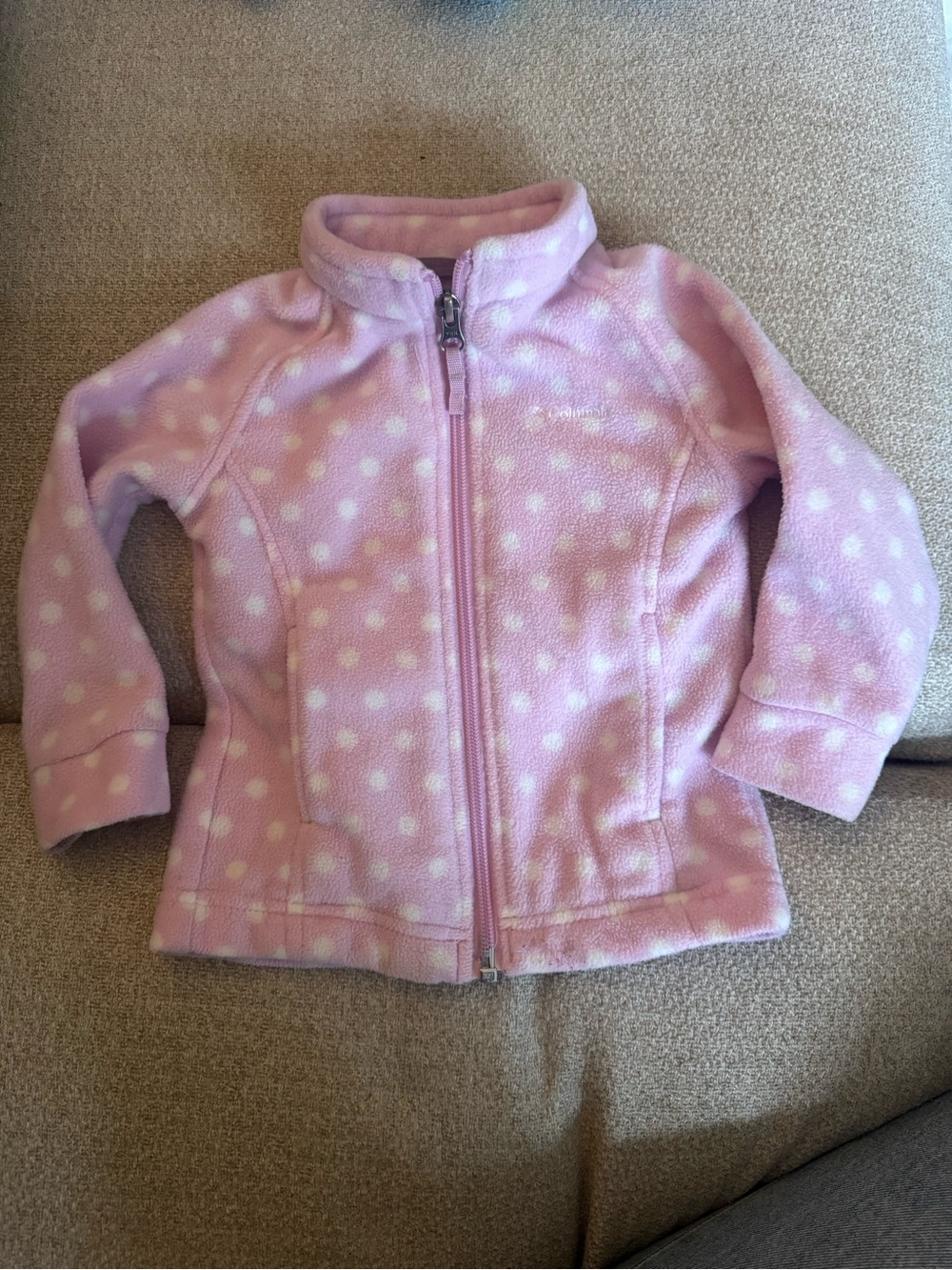 Columbia - Toddler Pink Polka Dot Fleece Jacket - Zip Front - 12/18M